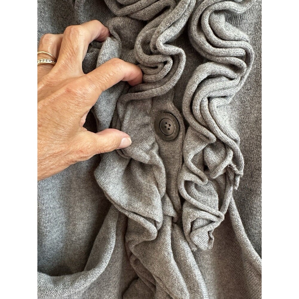 Etcetera Gray Cotton Cashmere Ruffled 2 Pockets Cardigan Sweater Size M - Picture 7 of 14